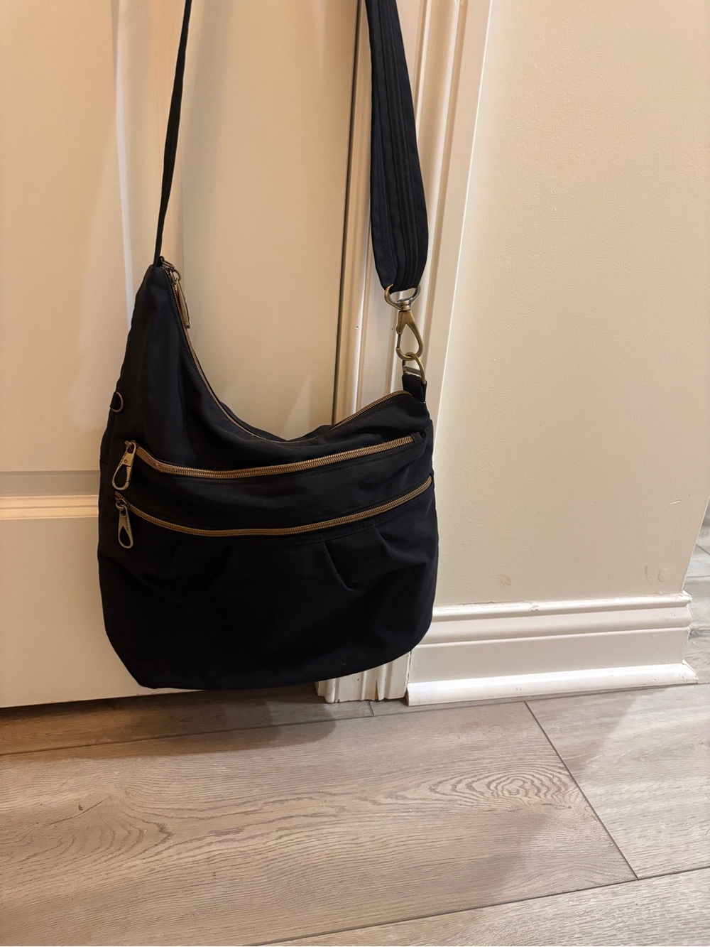 Travelon Black Crossbody Bag with Lockable Gold Zippers
